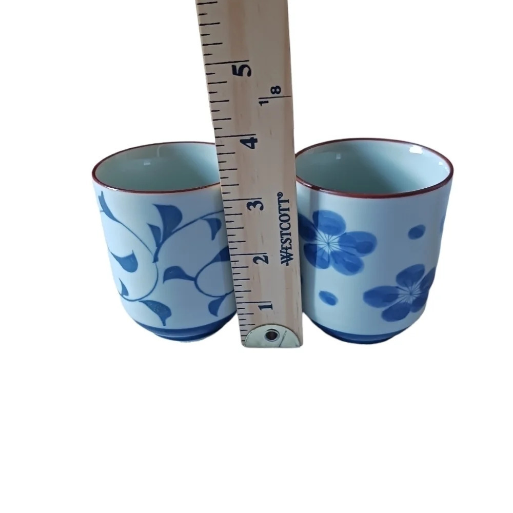 Japanese teacup set of 2 white /blue